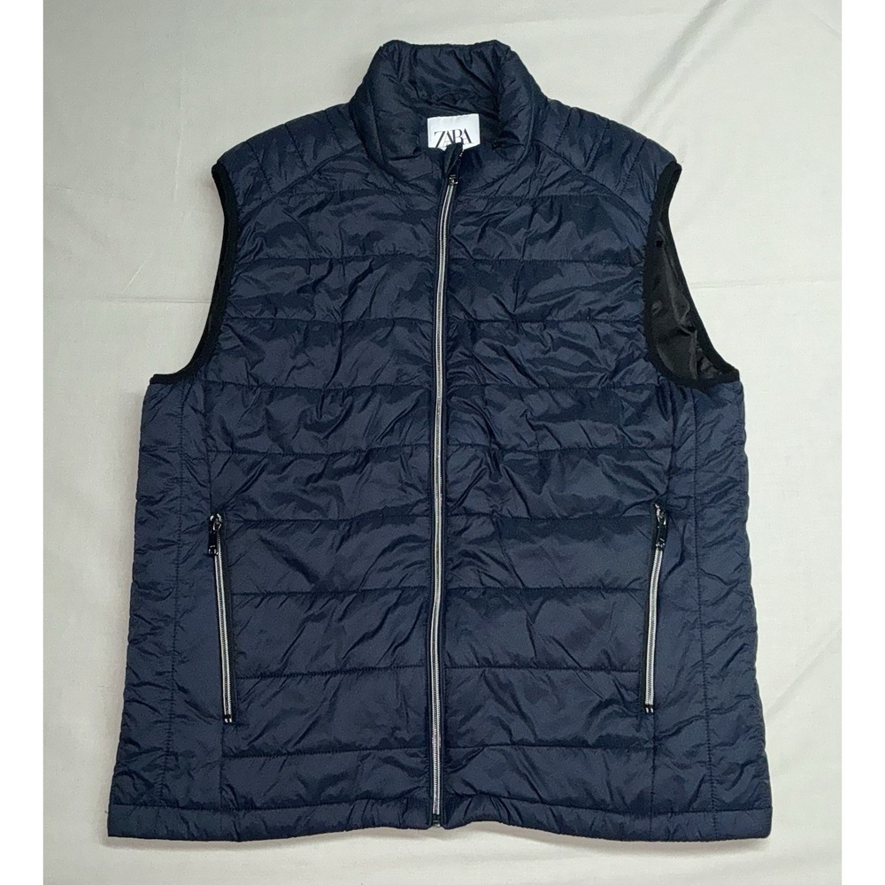 Zara Women's Polyester Quilted Full-Zip Puffer Vest Blue Sz Large